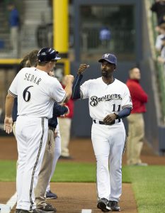 Hitting Coach Darnell Coles is introduced during Opening Day ceremonies Monday April 6, 2015 at Miller Park in Milwaukee. Sara Stathas/Milwaukee Brewers